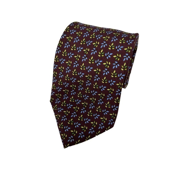 Brooks Brothers‎ Silk Tie Burgundy Blue Green Floral Pattern  60" x 3.5" - Picture 1 of 8